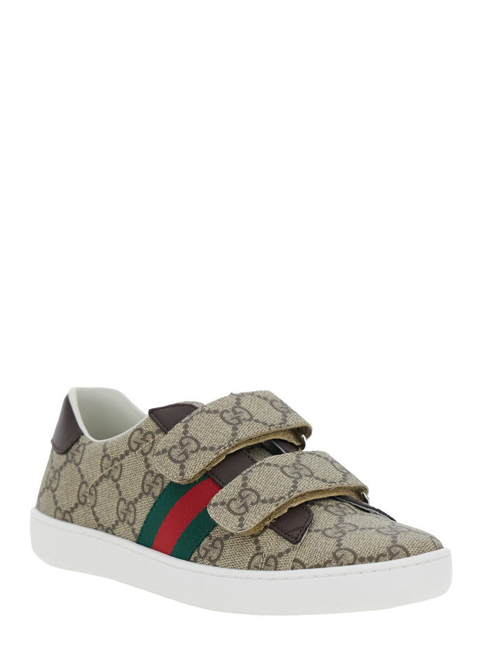 Beige Low-Top Sneaker with All-Over GG Motif in Fabric Woman Polyurethane Polyester Cotton