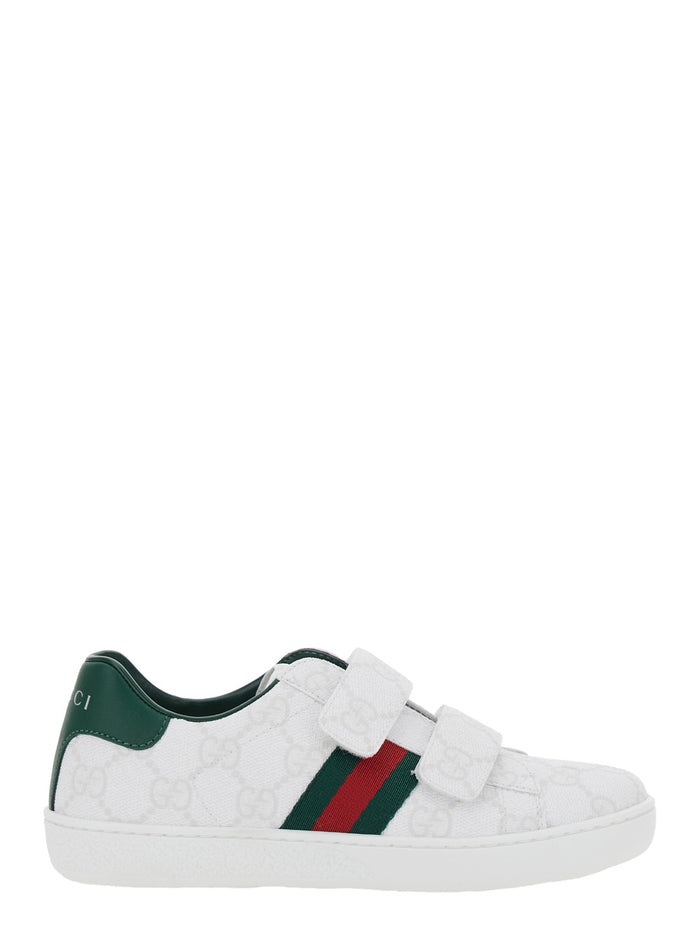 Plastic White Low Top Sneakers with Web Detail on the Side in GG Canvas Boy Polyurethane Polyester Cotton