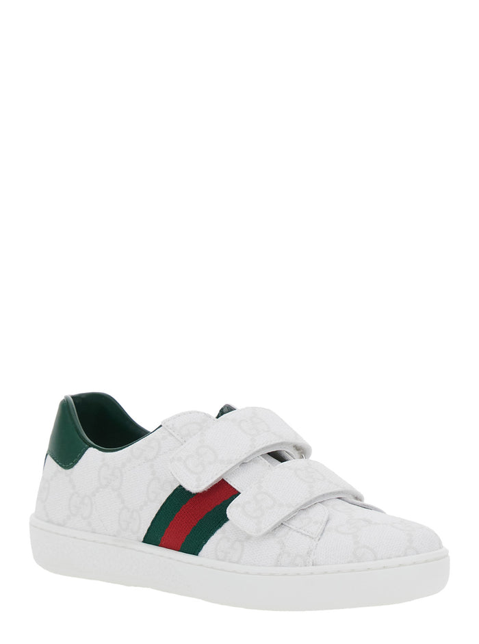 Plastic White Low Top Sneakers with Web Detail on the Side in GG Canvas Boy Polyurethane Polyester Cotton