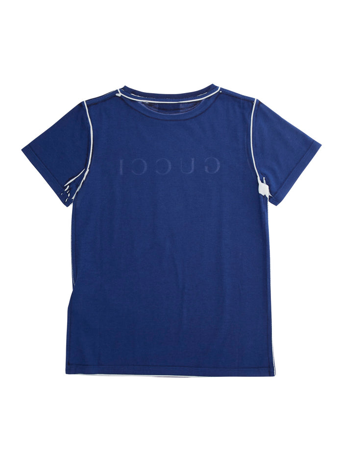 Blue Crewneck T-Shirt With Logo Lettering Print On The Front And Contrasting Trims Cotton Jersey Boy Blu Tshirts Polo Shirts