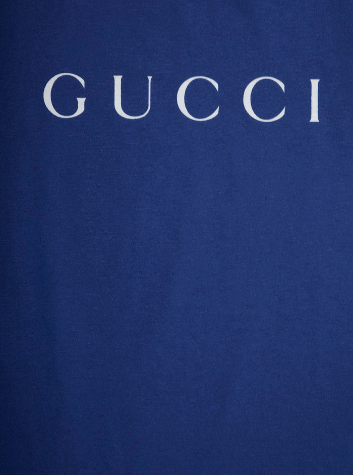 Blue Crewneck T-Shirt With Logo Lettering Print On The Front And Contrasting Trims Cotton Jersey Boy Blu Tshirts Polo Shirts