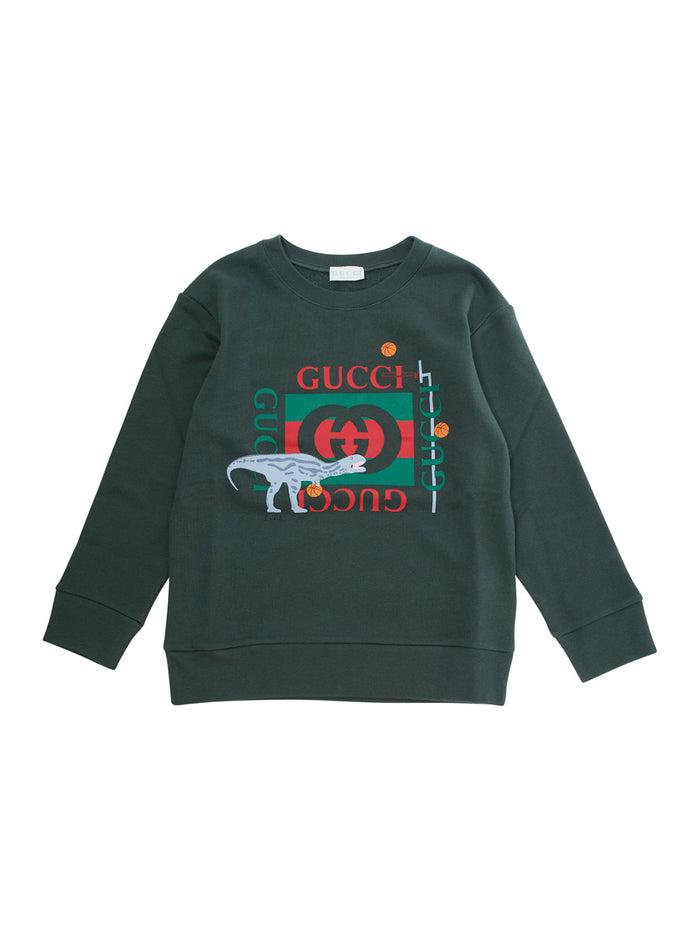 Green Sweatshirt With Front Logo Print Cotton Boy Fabric Sweatshirts