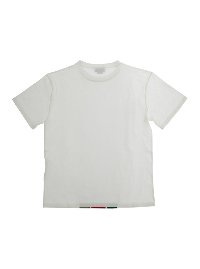 White T-Shirt With Logo Print And Web Detail Cotton Boy Fabric Tshirts Polo Shirts