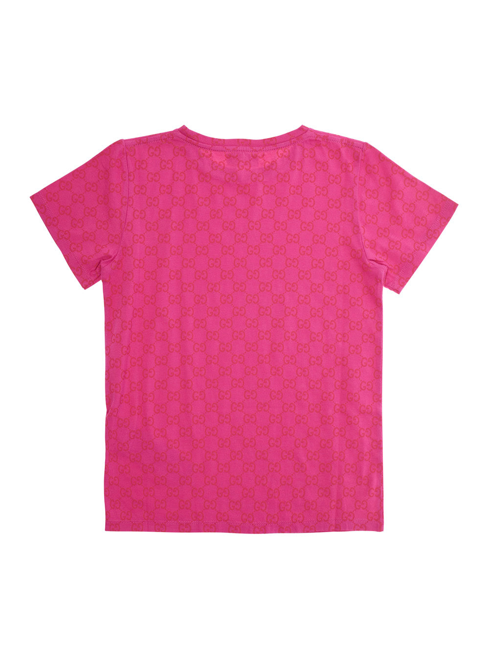 Fuchsia Crewneck T-Shirt with All-Over GG Print in Cotton Jersey Girl Fuxia Tshirts And Polo Shirts