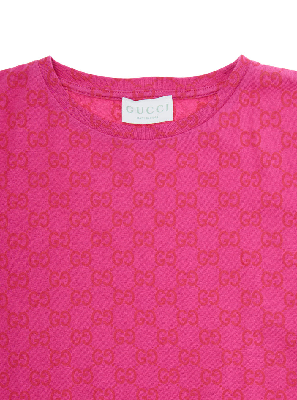 Fuchsia Crewneck T-Shirt with All-Over GG Print in Cotton Jersey Girl Fuxia Tshirts And Polo Shirts
