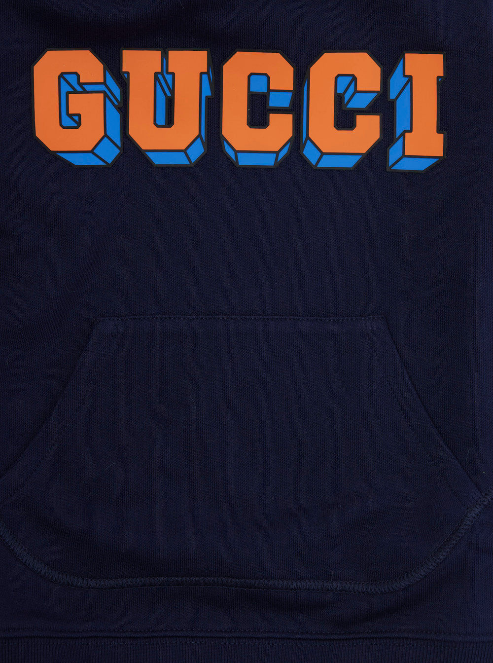 Blue Sweatshirt with Fixed Hood and Logo Lettering on the Front in Cotton Kid Blu Sweatshirts