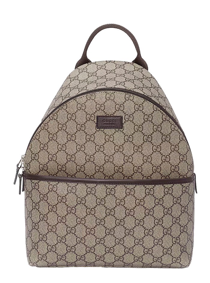 Beige Backpack With Adjustable Leather Shoulder Straps And Logo Patch On The Front Gg Canvas Boy Polyurethane Polyester Cotton Backpacks Belt Bags