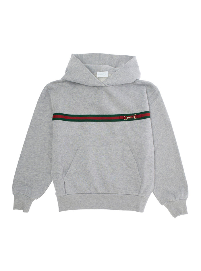 Grey Sweatshirt with Web Detail on the Front in Cotton Boy Fabric Sweatshirts