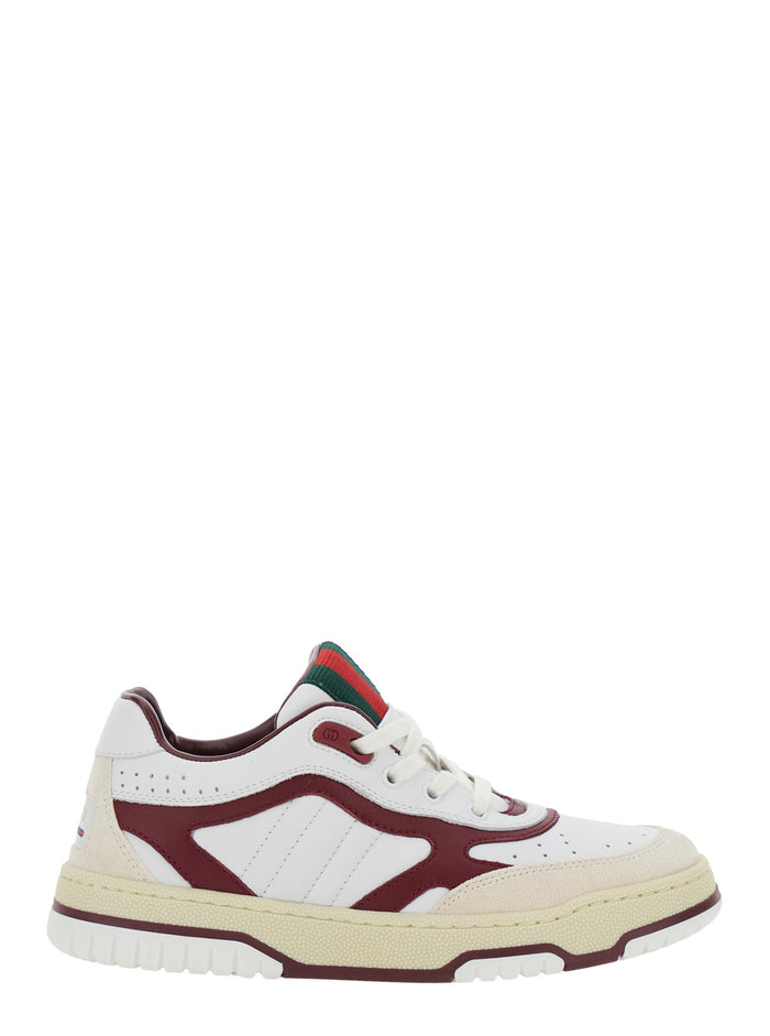 White Low Top Sneakers with Web Tongue in Leather Boy Calf