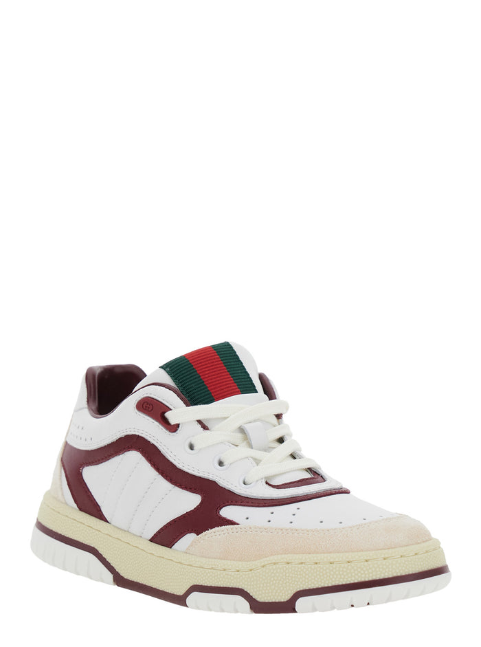 White Low Top Sneakers with Web Tongue in Leather Boy Calf