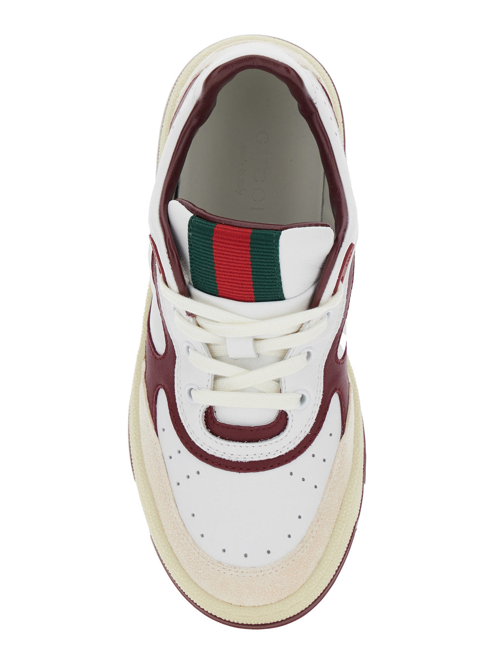 White Low Top Sneakers with Web Tongue in Leather Boy Calf