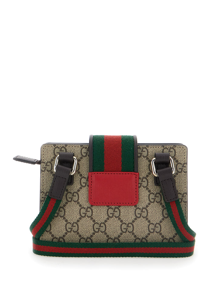 Beige Handbag With Gg Canvas And Heart Detail Cotton Blend Girl Polyurethane Polyester Hand Bags
