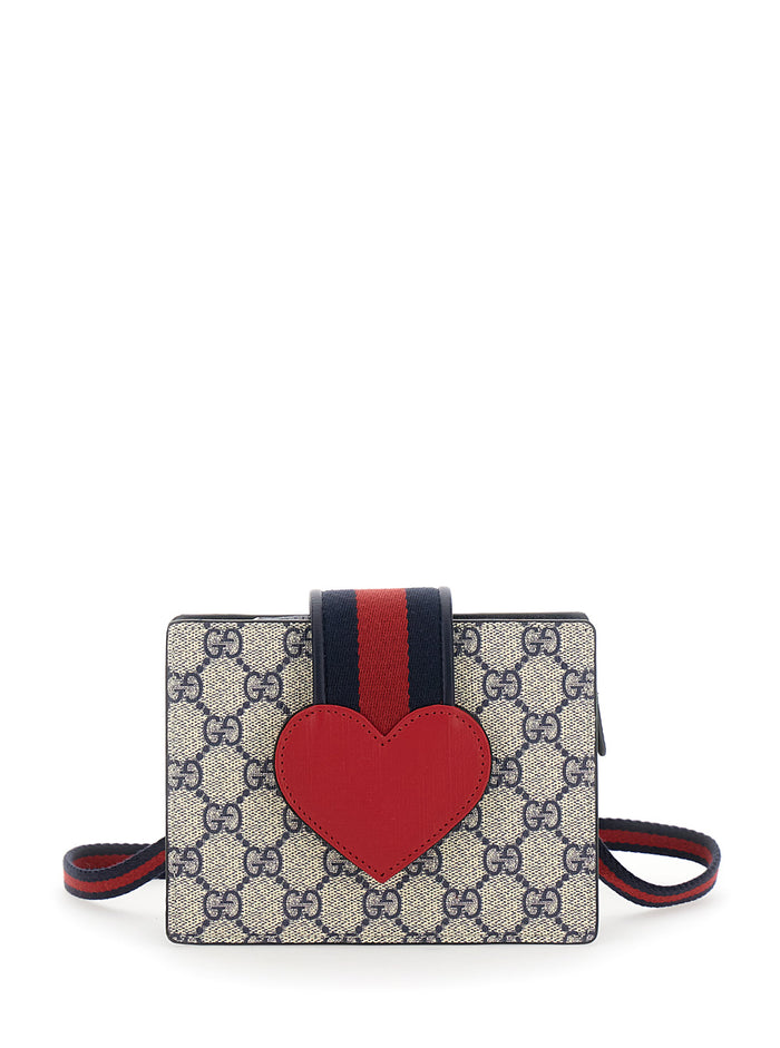Beige Handbag With Gg Canvas And Heart Detail Cotton Blend Girl Polyurethane Polyester Hand Bags