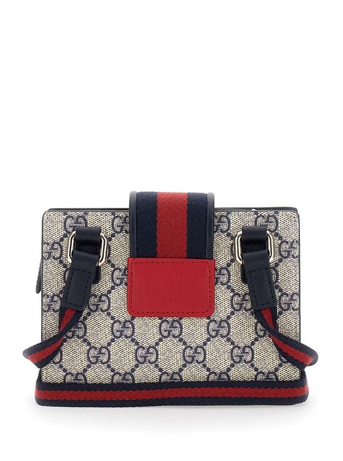 Beige Handbag With Gg Canvas And Heart Detail Cotton Blend Girl Polyurethane Polyester Hand Bags