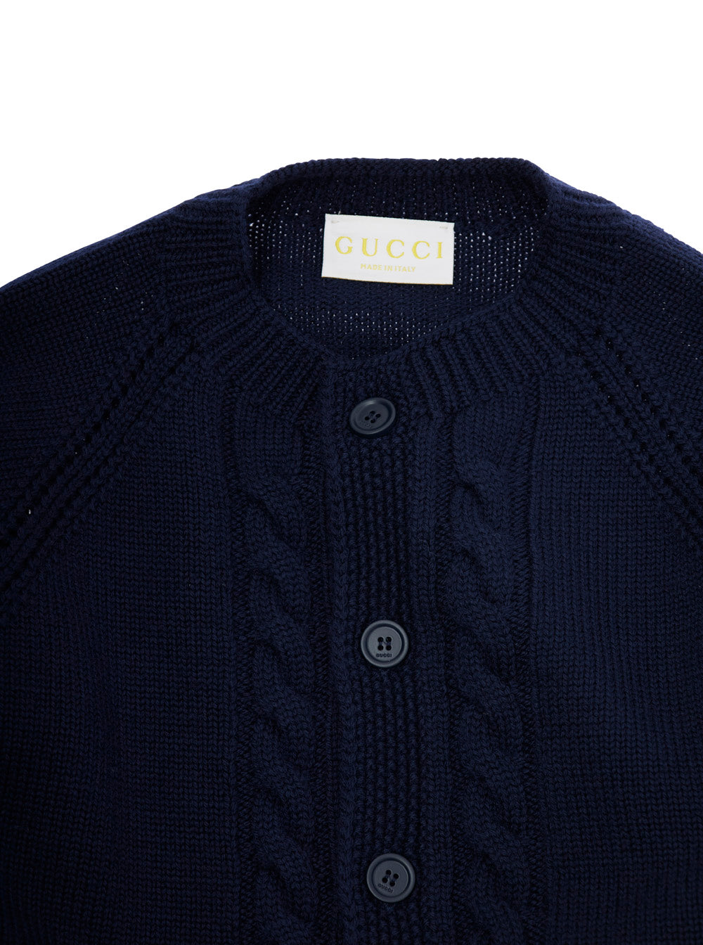 Blue Cardigan with Intarsia Design and Round Neck in Wool Boy Blu Jersey