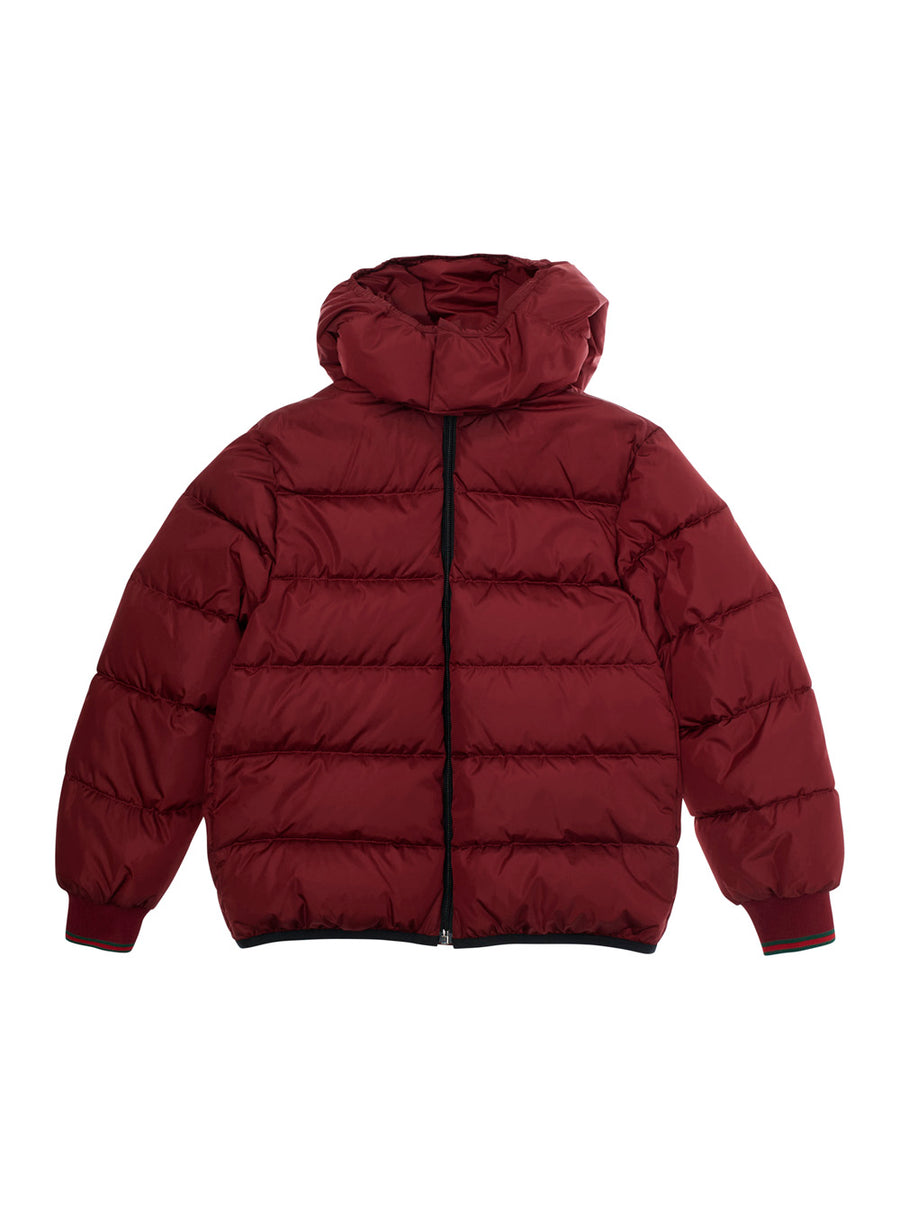 Bordeaux Down Jacket With Fixed Hood Polyamide Padded