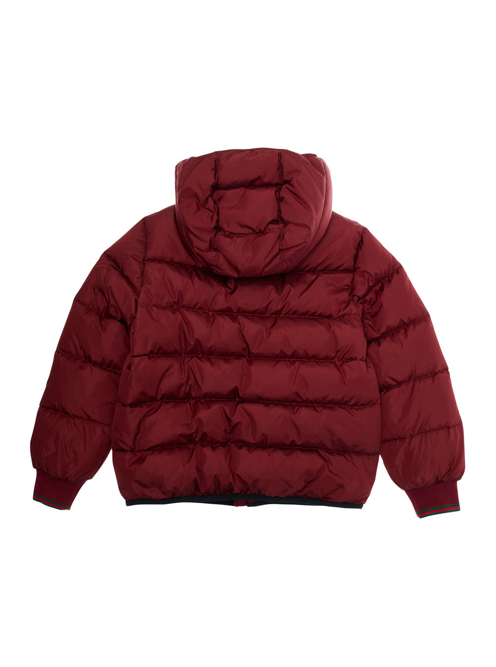 Bordeaux Down Jacket with Fixed Hood and Web Details on the Edges in Tech Fabric Boy Polyamide
