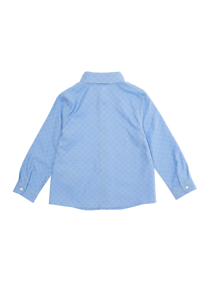 Light Blue Shirt With Peter Pan Collar And All-Over Gg Motif Cotton Baby Blouses