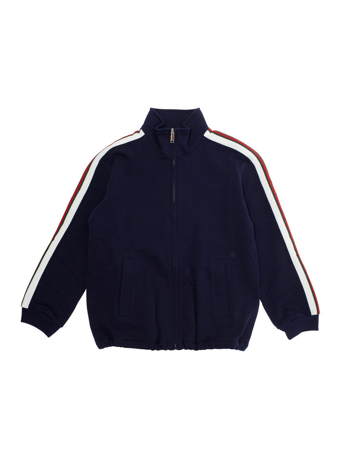 Blue Sweatshirt With Gucci Web Sideband Fabric Boy Blu Sweatshirts