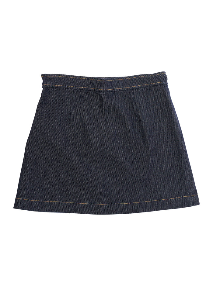 Blue Skirt with Horsebit Detail on the Front and Side Concealed Zip Closure in Denim Girl Blu Cotton