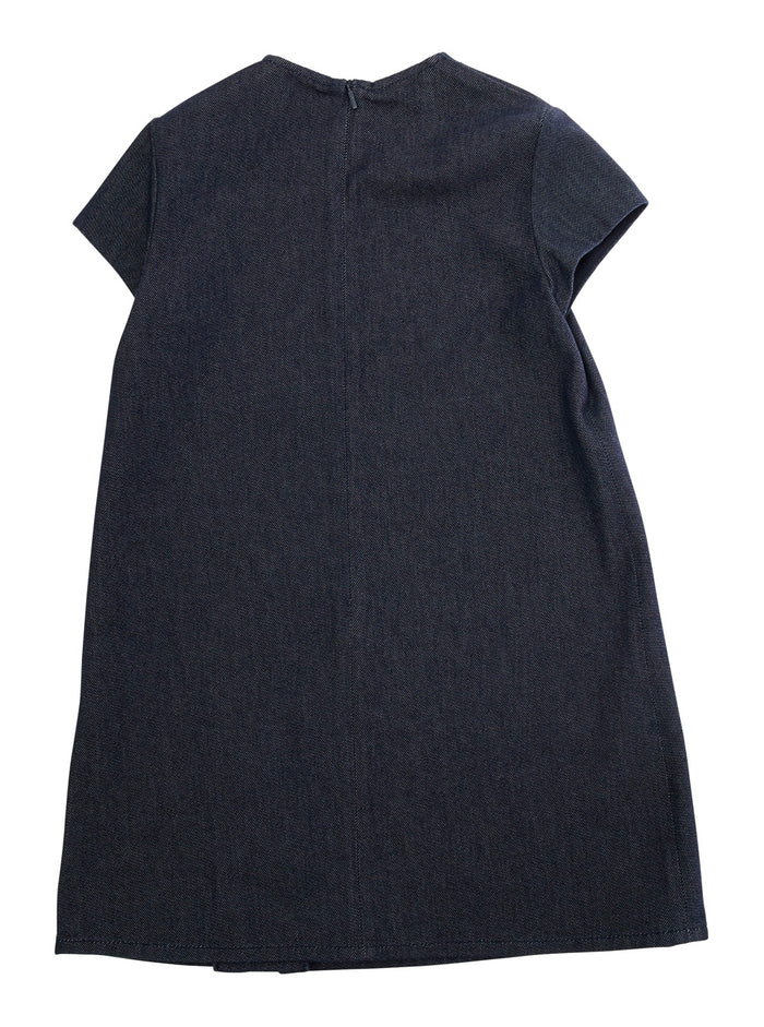 Blue Round Neck Dress With Web Details Cotton Girl Blu
