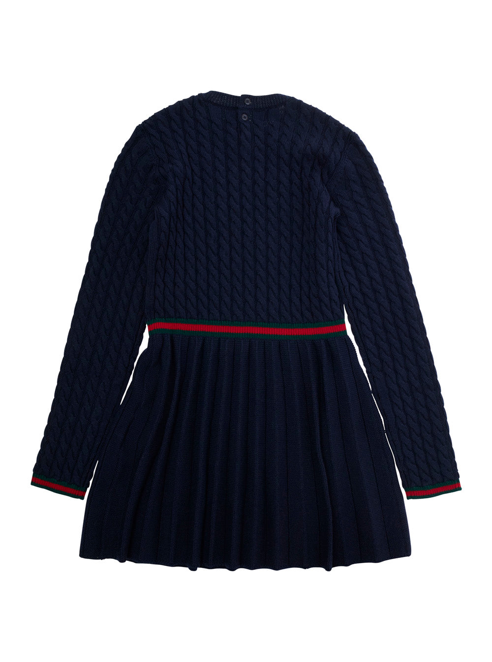 Blue Dress with Round Neck and Web Detail in Wool Girl Blu