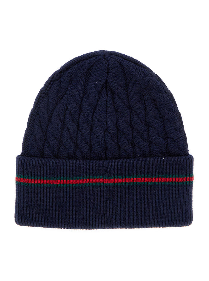 Blue Beanie with Web Detail and Tricot Knitting in Wool Boy Blu Hats Gloves