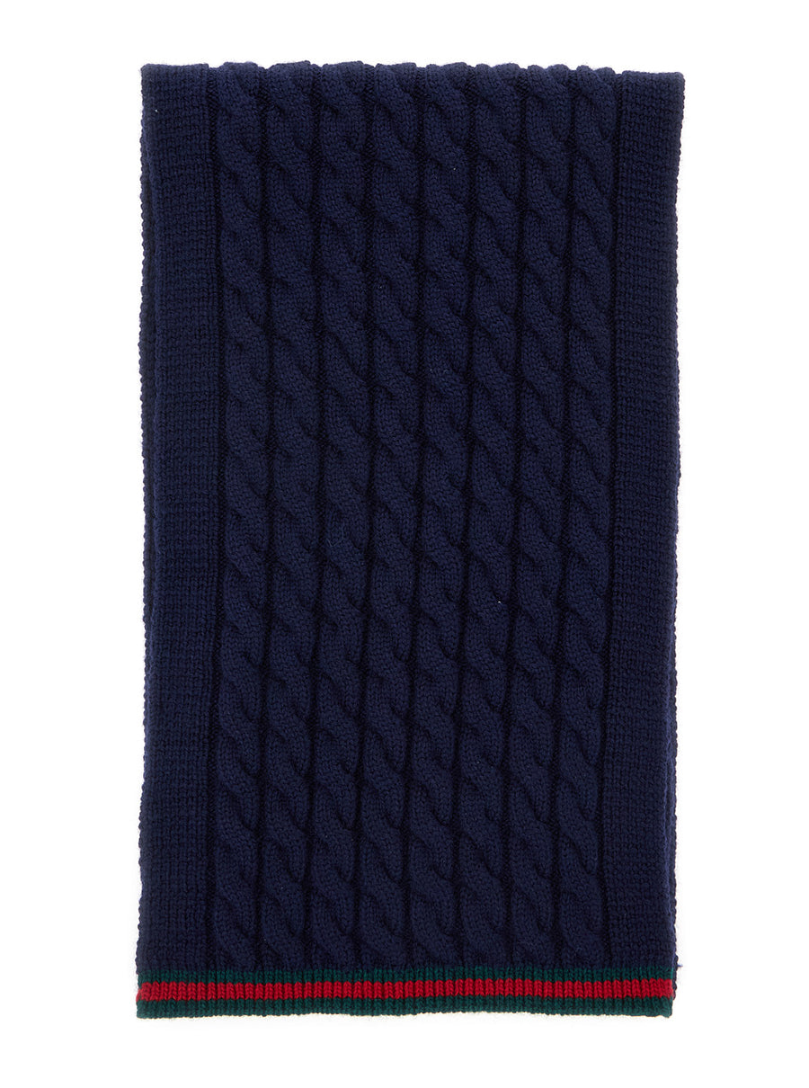 Blue Wool Scarf With Web Hem