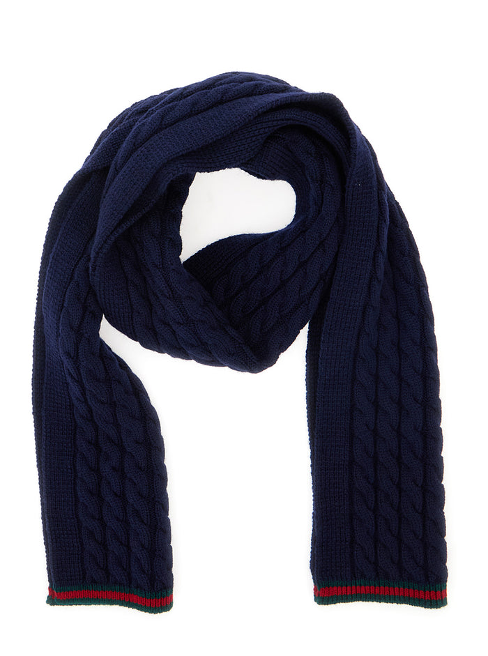 Blue Scarf with Web Hem and Tricot Knitting in Wool Boy Blu Scarfs Foulards