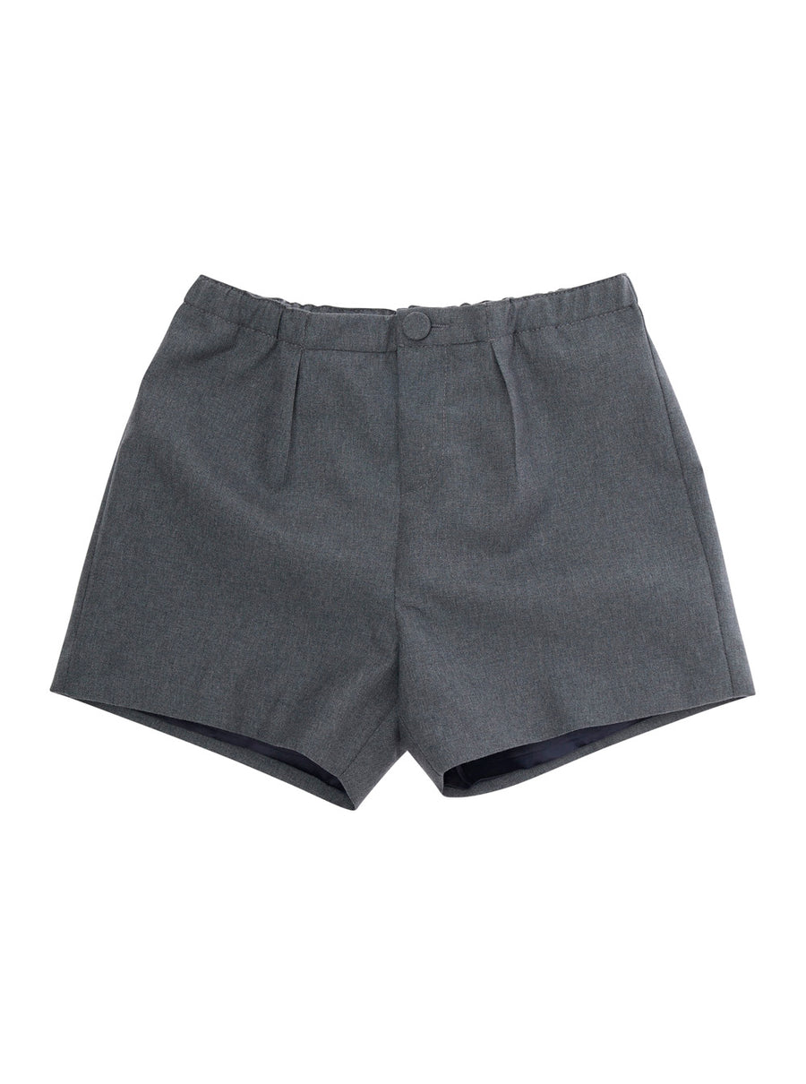 Grey Shorts With Elastic Waist Fabric