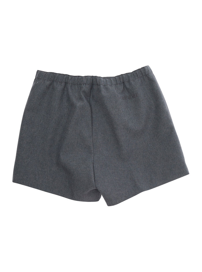 Grey Shorts with Elastic Waist and Logo Lettering in Fabric Baby Bermuda
