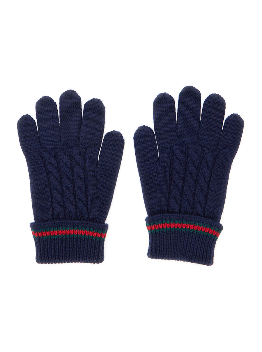 Blue Wool Gloves With Tricot Knitting Hat