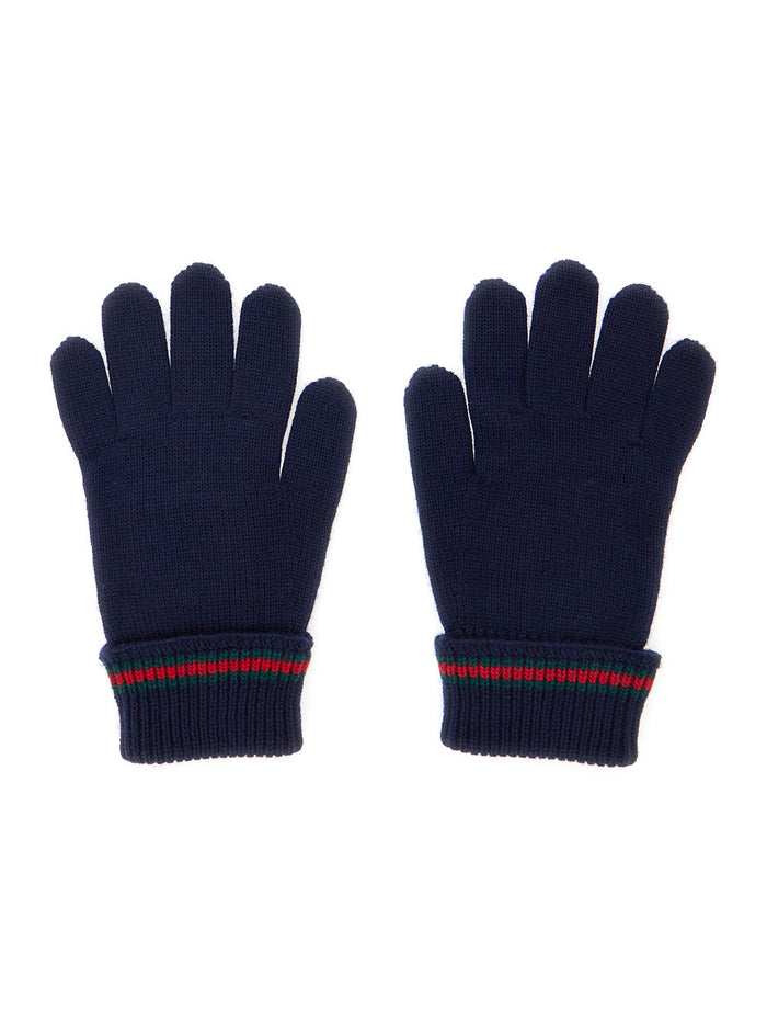 Blue Gloves with Tricot Knitting and Web Detail in Wool Boy Blu Hats