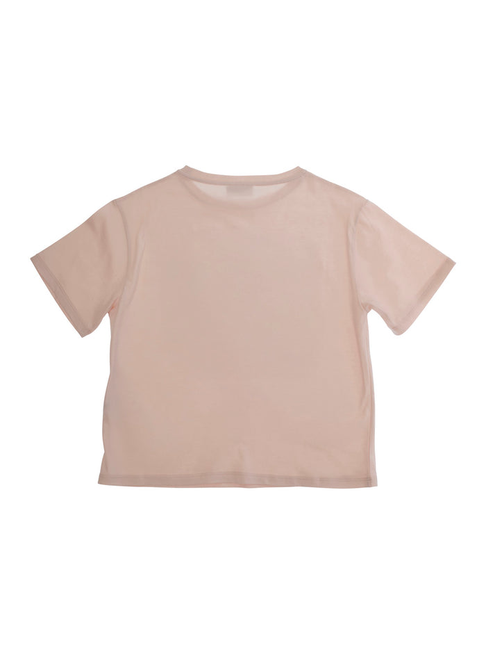 Pink Crewneck T-Shirt With Maxi Logo Print On The Front Cotton Jersey Girl Tshirts And Polo Shirts