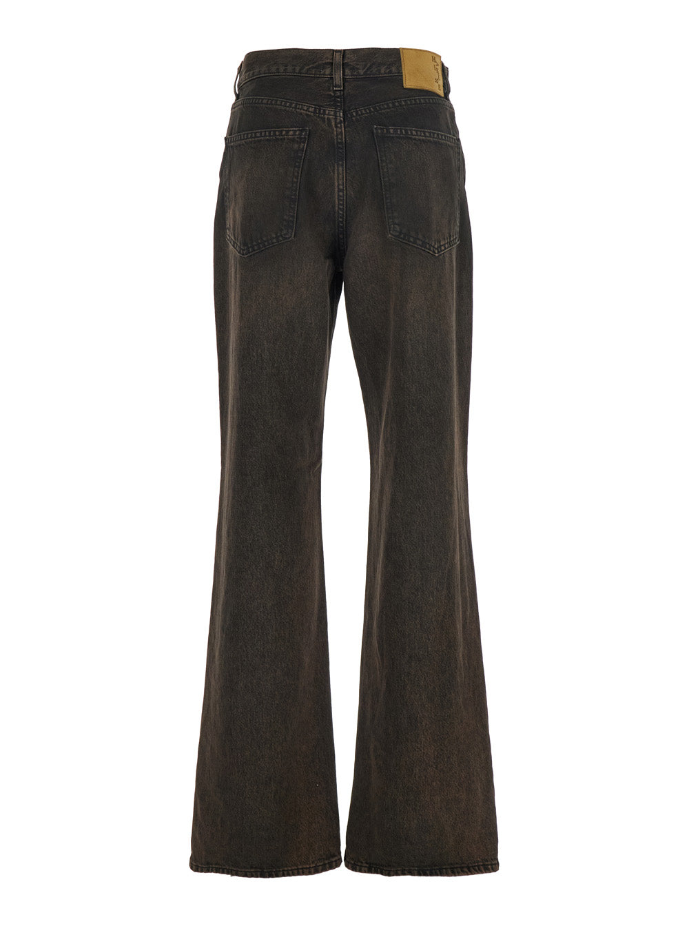 Korea Brown Jeans with Wide Leg and Logo Patch on the Rear in Denim Woman Cotton