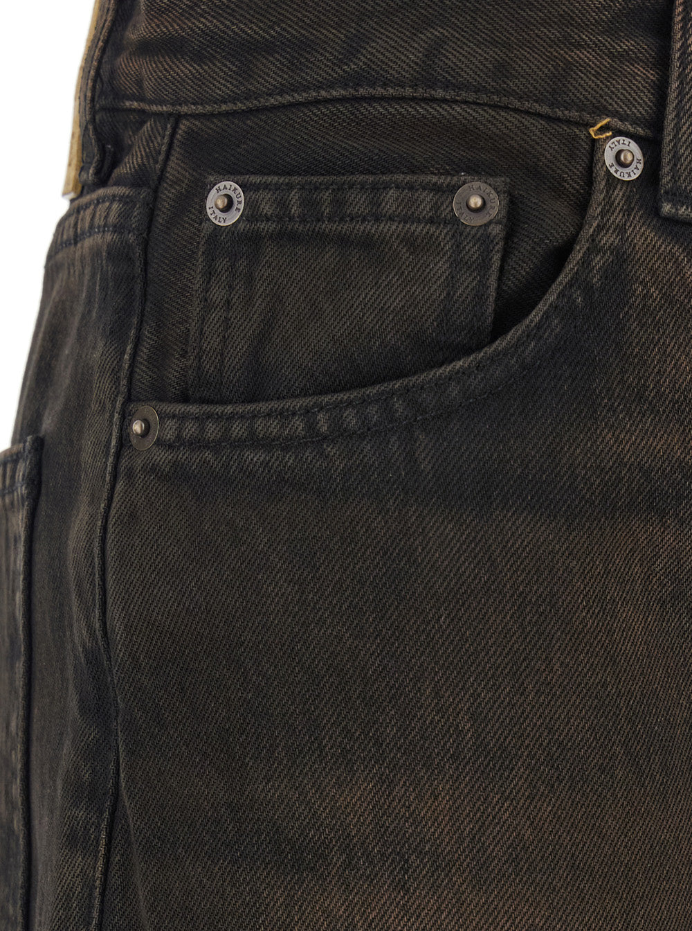 Korea Brown Jeans with Wide Leg and Logo Patch on the Rear in Denim Woman Cotton