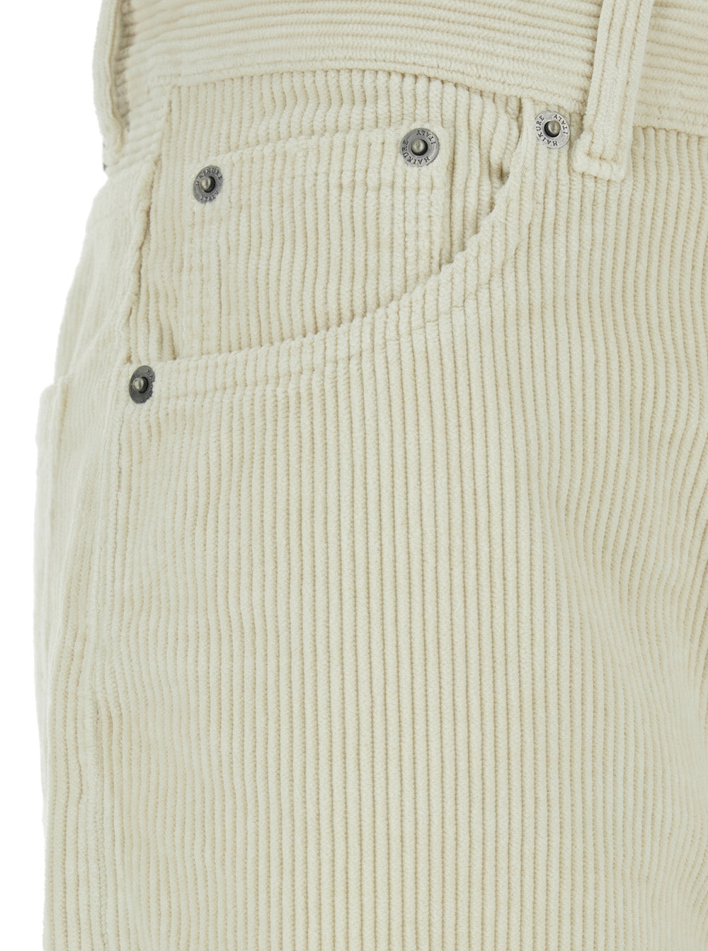 Korea White Pants with Logo Patch on the Rear and Wide Leg in Corduroy Woman Trousers