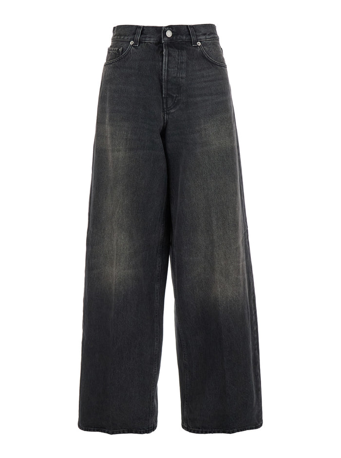 Bethany Grey Jeans with Logo Patch on the Rear and Wide Leg in Denim Woman Cotton