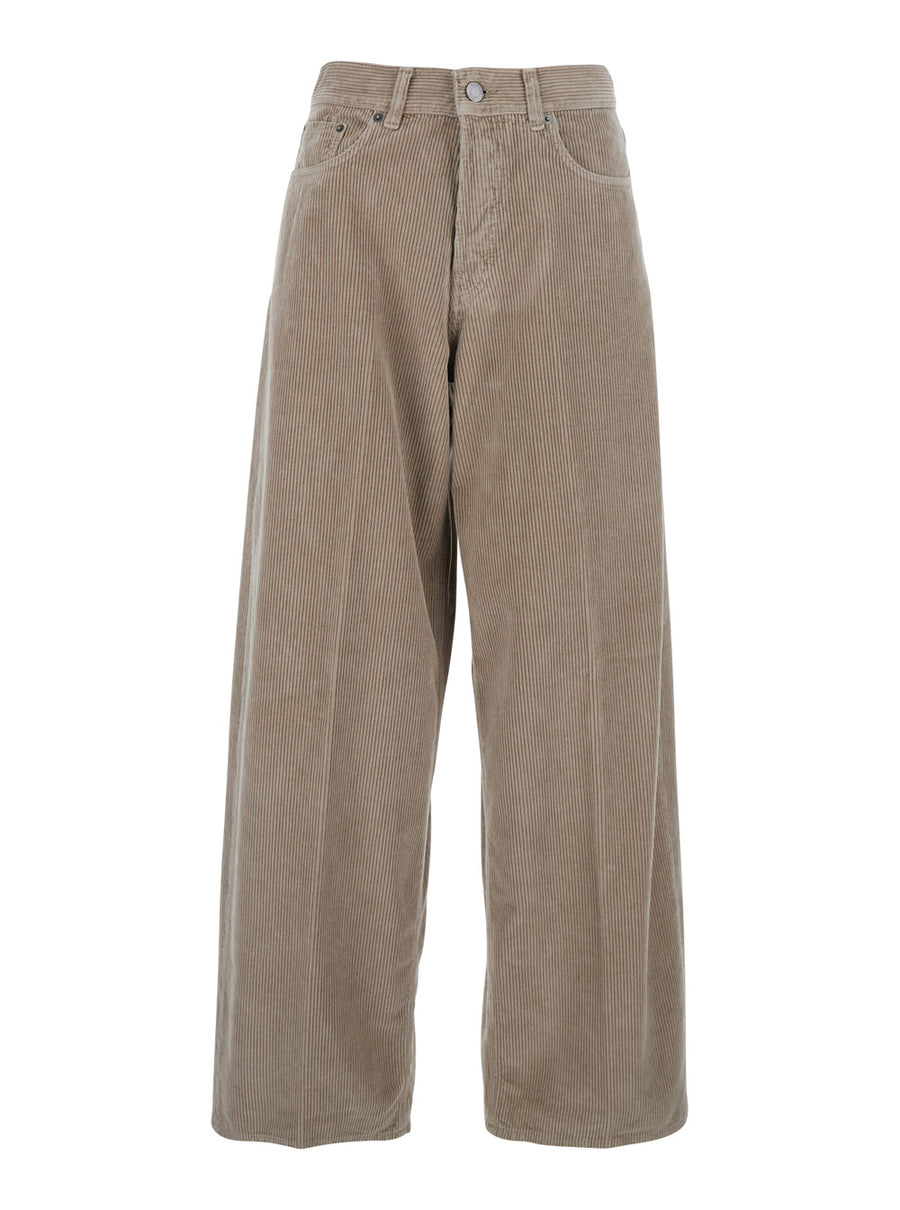 Brown Ribbed Knit Wide Leg Pants Cotton Trousers