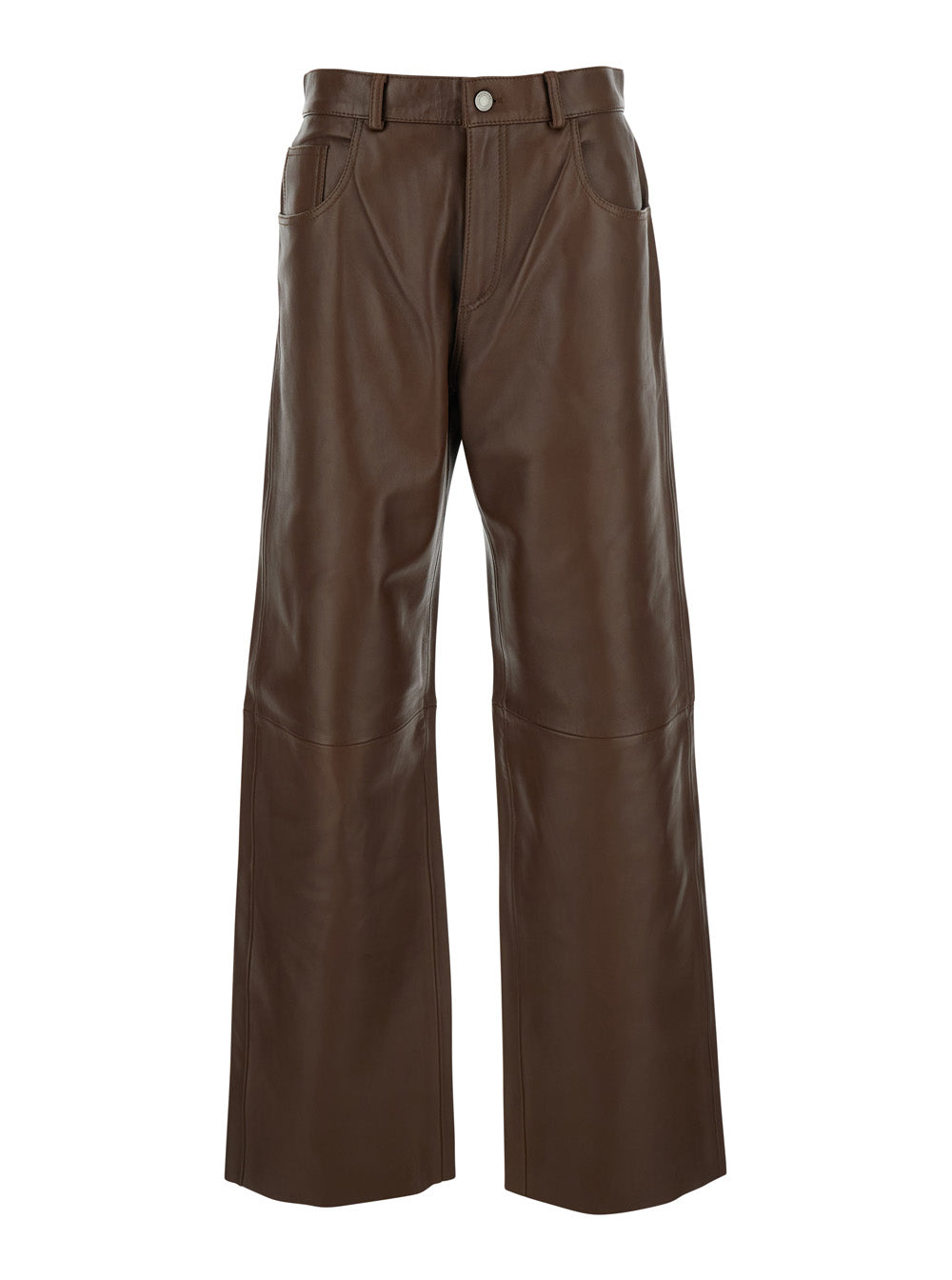 Bonnie Brown Five-Pocket Trousers With Belt Loops Leather Woman