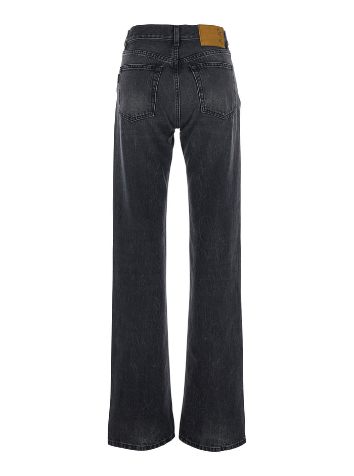 Black Jeans with Belt Loops and Logo Patch on the Rear in Denim Woman Cotton