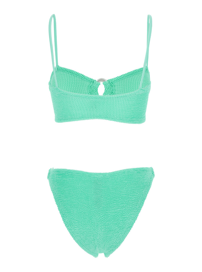 Misty Green Bikini with Fixed Spaghetti Straps and Cut-Out Ring in Tech Fabric Stretch Woman Polyamide Elastane Beachwear