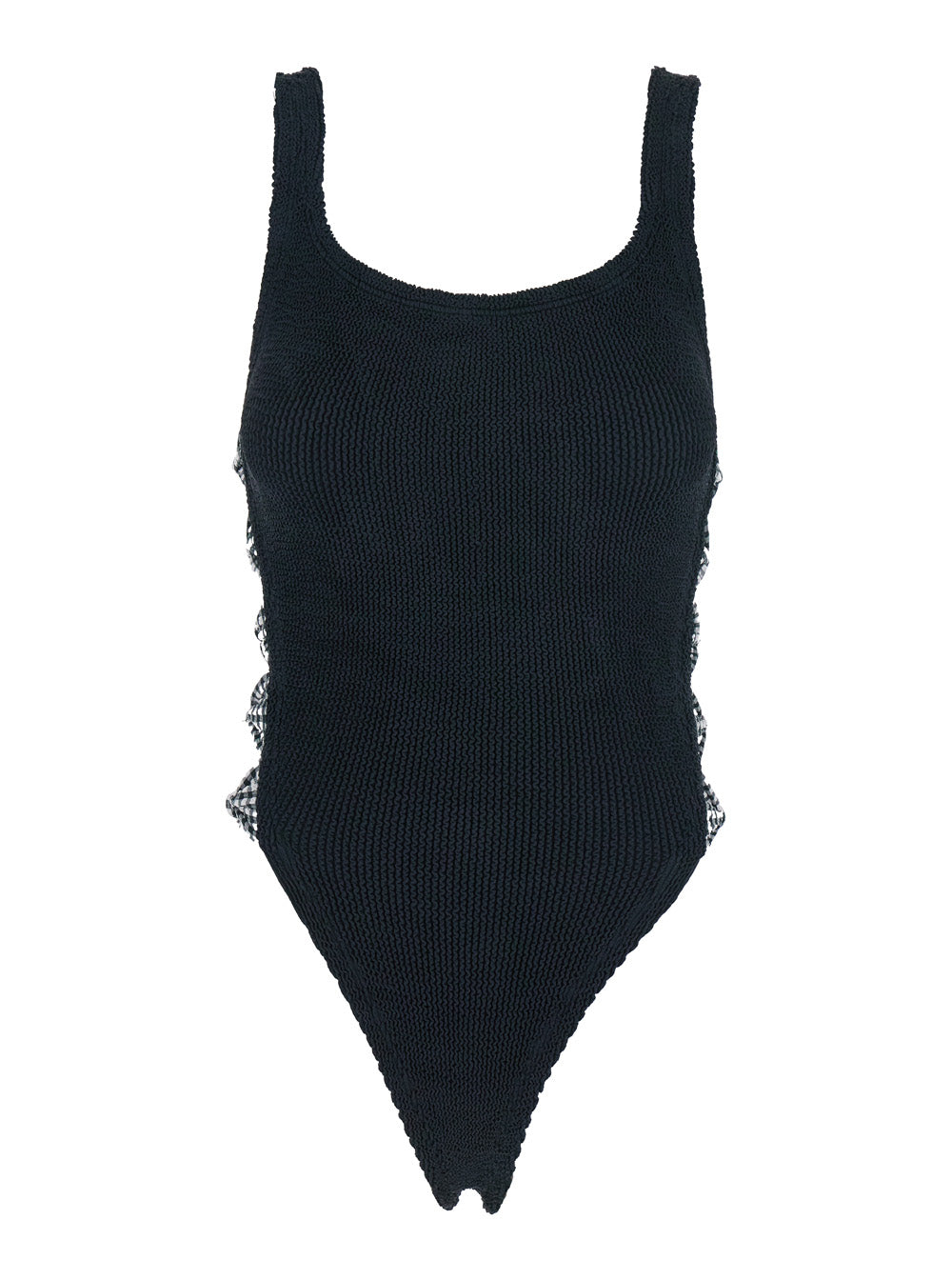 Tiffany Black Swimsuit with Square Neckline and Bow Details on the Side in Tech Fabric Stretch Woman Polyamide Elastane Beachwear