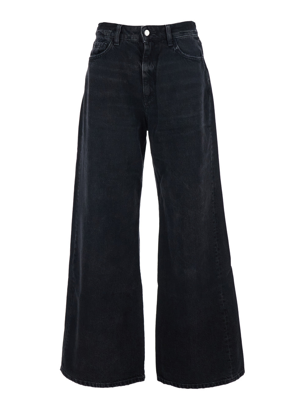 Debby Black Jeans With Wide Leg And Logo Patch On The Rear Denim Woman