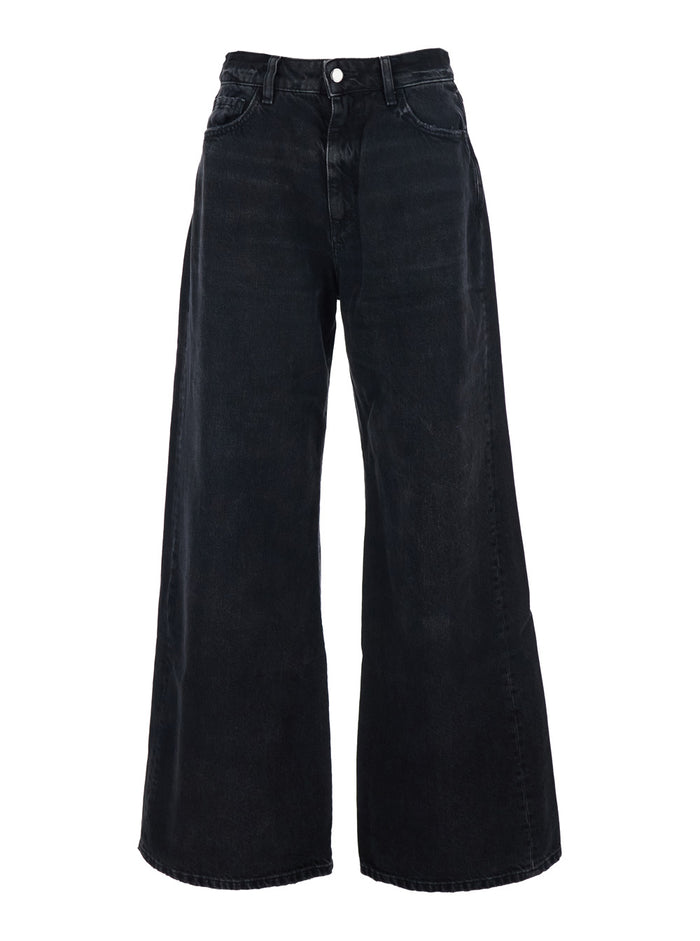 Debby Black Jeans With Wide Leg And Logo Patch On The Rear Denim Woman