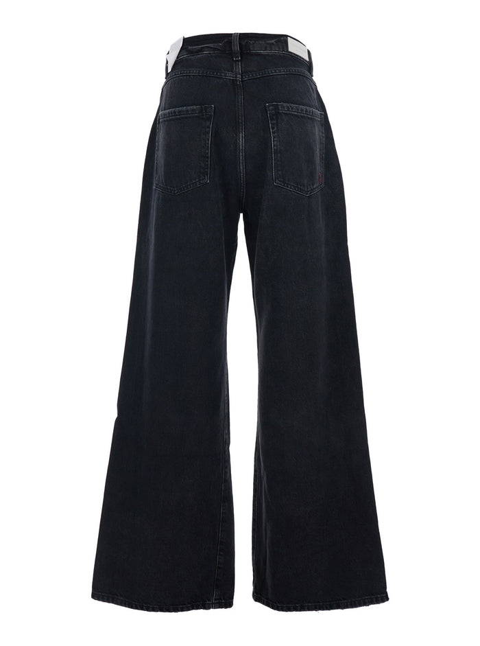 Debby Black Jeans With Wide Leg And Logo Patch On The Rear Denim Woman
