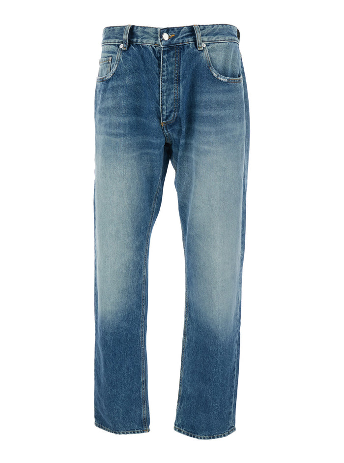 Kanye Light-Blue 5-Pocket Jeans with Logo Patch in Cotton Denim Man Blu