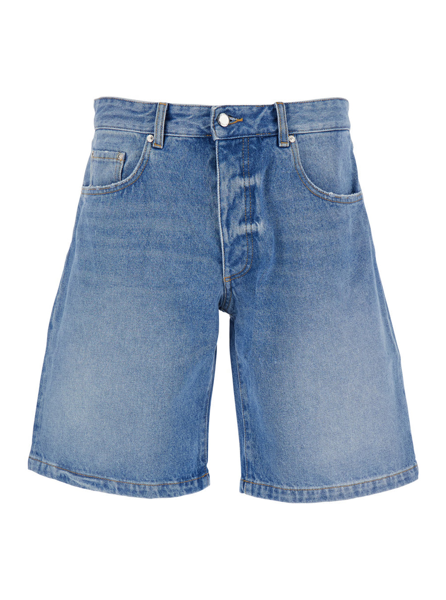 Light Blue Bermuda Pants With Wide Leg Denim Short
