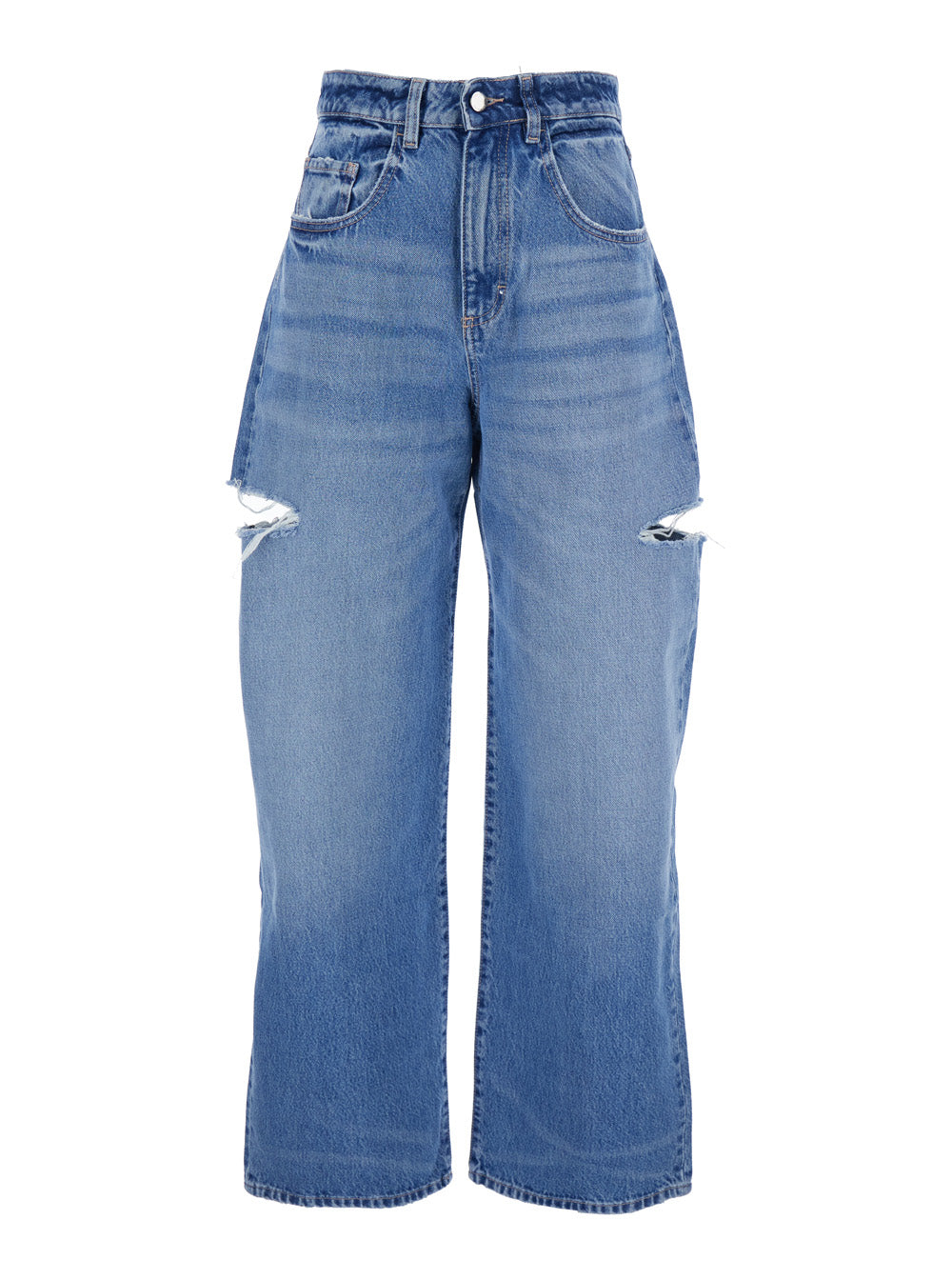 Poppy Blue Jeans with Logo Patch on the Rear and Ripped Details in Denim Woman Blu Organic Cotton