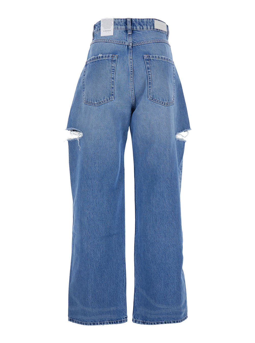 Poppy Blue Jeans with Logo Patch on the Rear and Ripped Details in Denim Woman Blu Organic Cotton